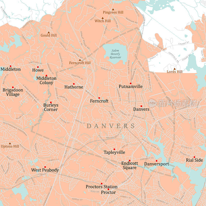 MA Essex Danvers矢量路线图